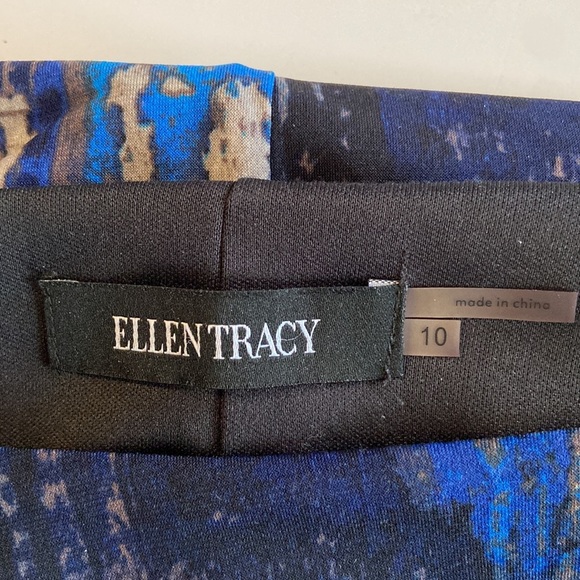 Ellen Tracy Size 10 Blue Brushstroke Front-Twist Lined A-Line Dress: 4917 - Picture 7 of 8